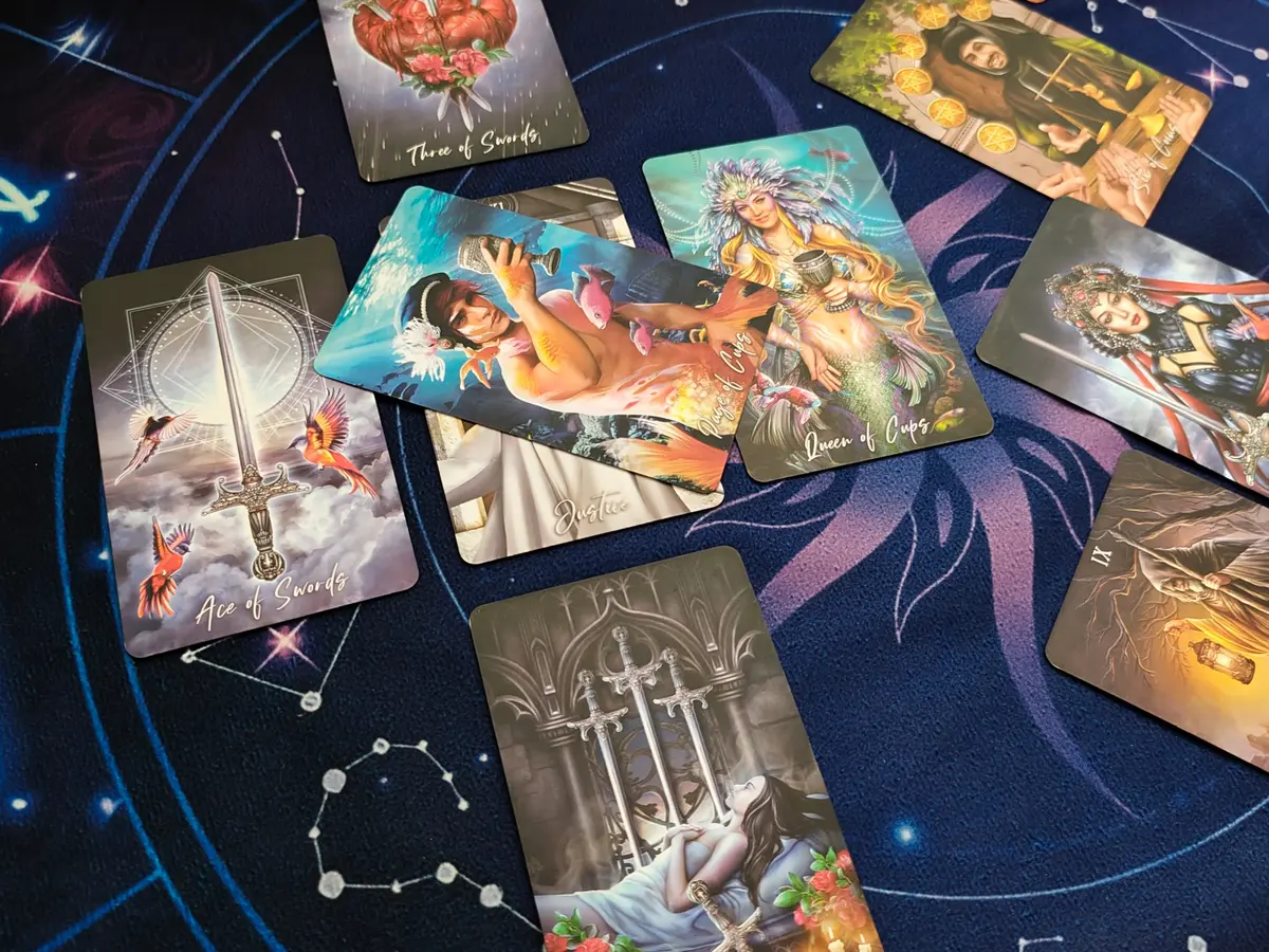 Tarot cards on a celestial cloth
