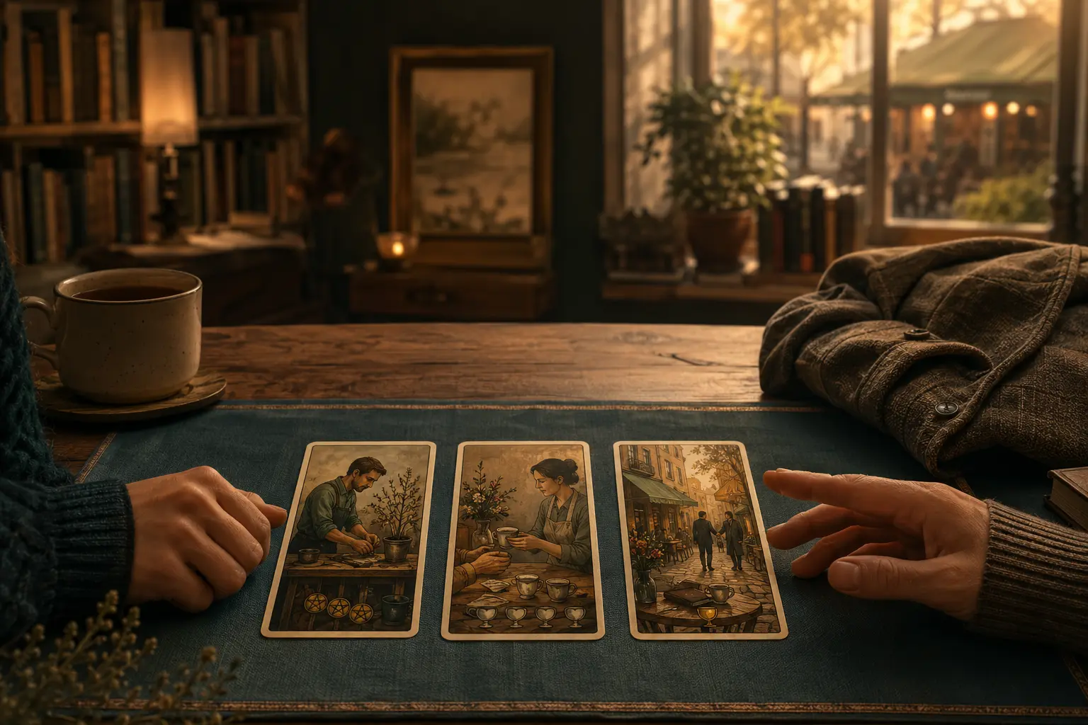 Three symbolic tarot cards describing a future partner and natural meeting