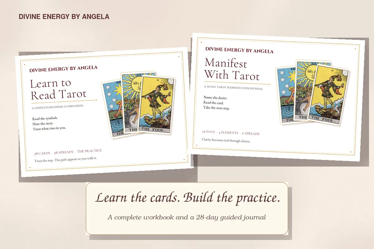 Learn to Read Tarot workbook and Manifest With Tarot journal displayed together
