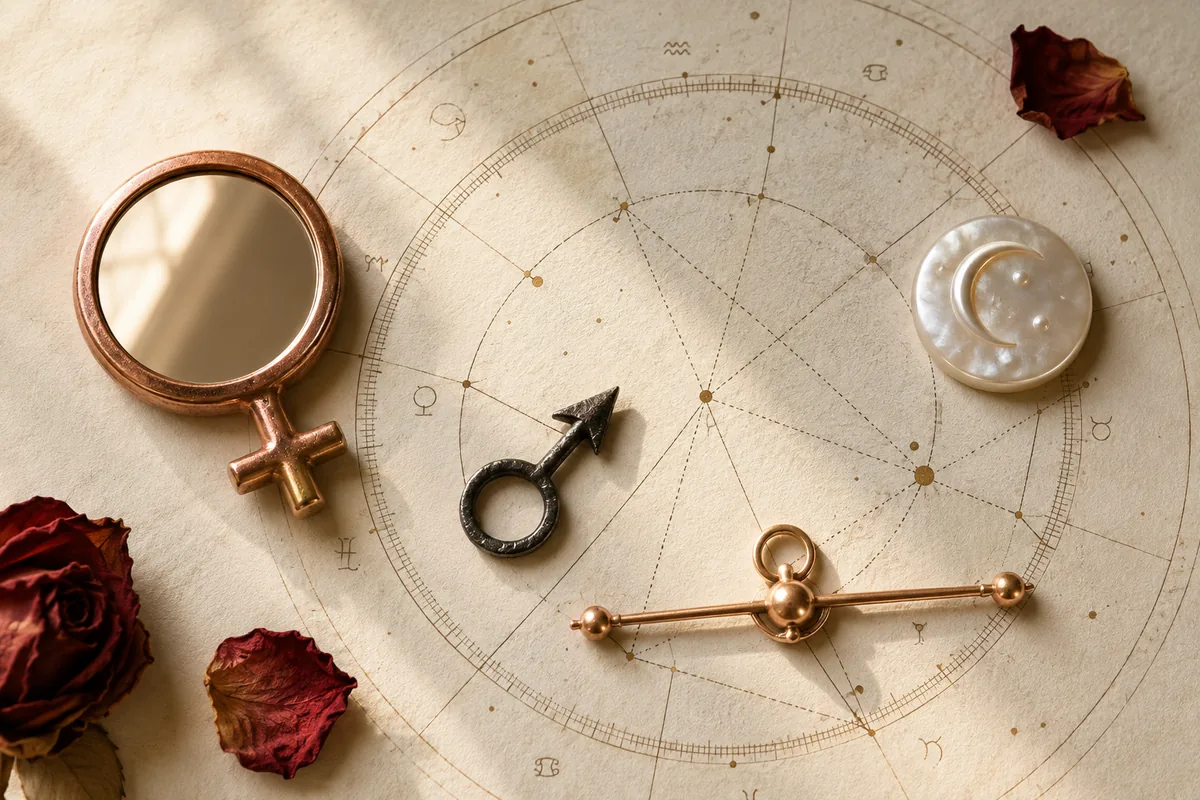 Editorial astrology artwork for Love Indicators in a Birth Chart: Venus, Mars and the 7th House