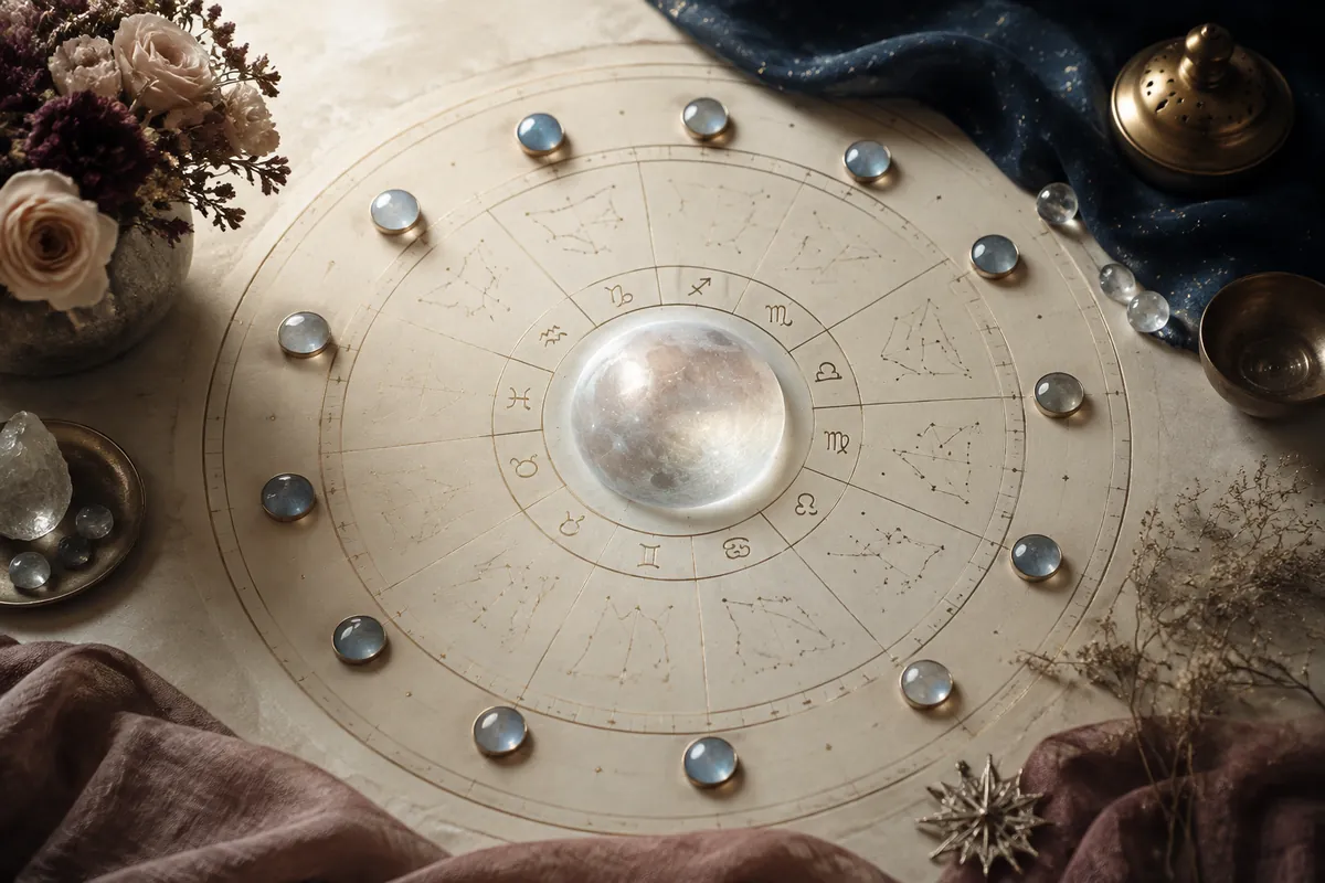 Editorial astrology artwork for Moon Signs Explained: What Every Moon Sign Needs Emotionally
