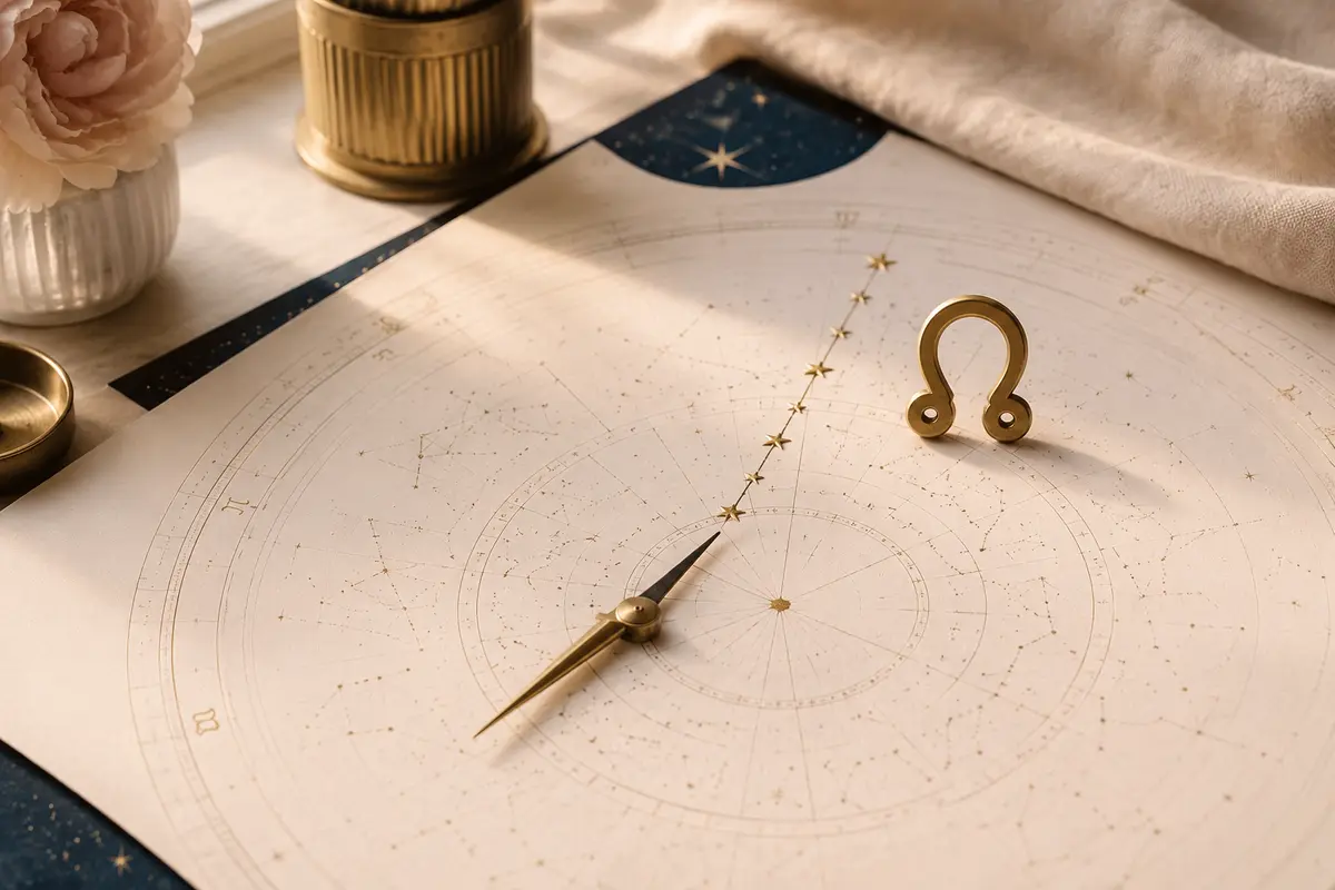 North Node symbol and compass path across a natal chart