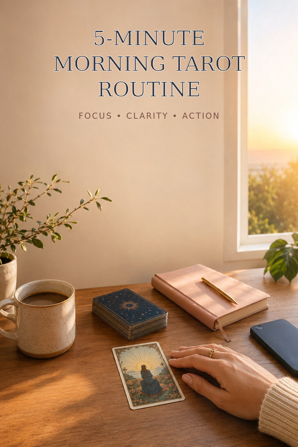 Pinterest cover for a five-minute morning tarot routine