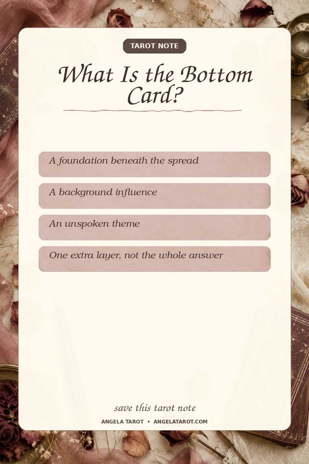 Pinterest tarot note for What Is the Bottom Card?