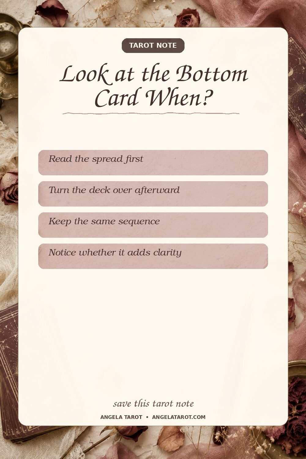 Pinterest tarot note for Look at the Bottom Card When?