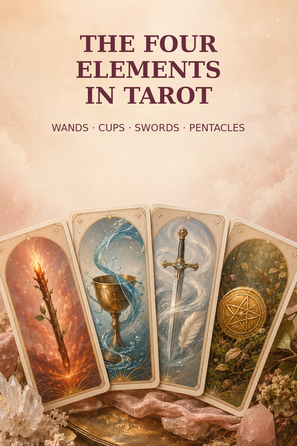 Pinterest cover for the four elements in tarot