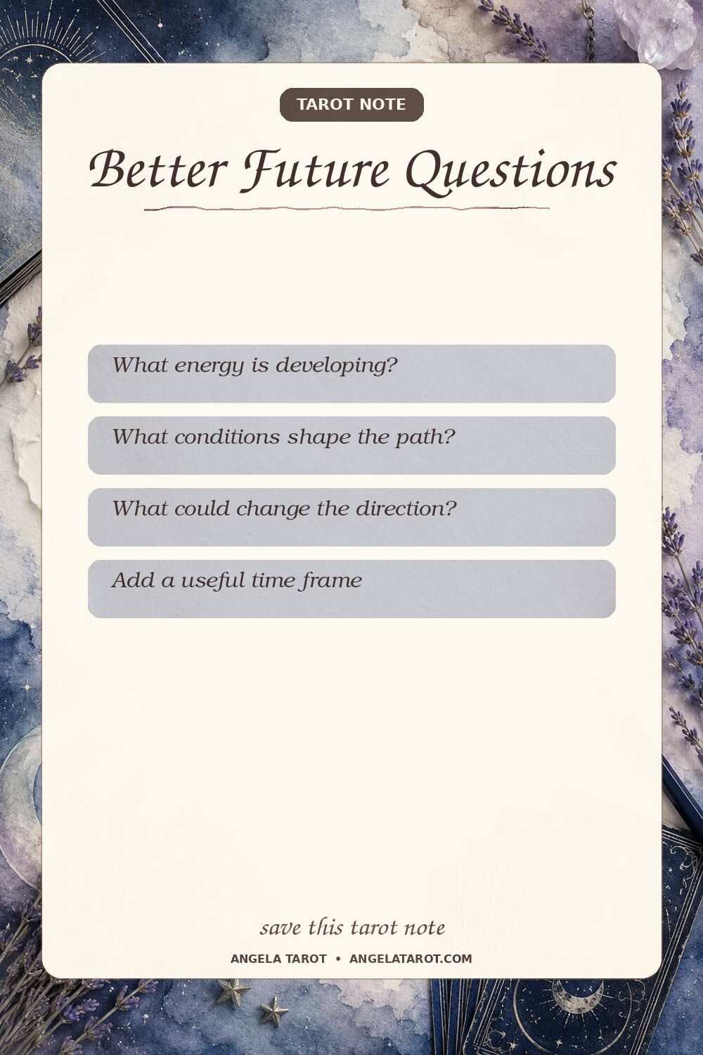 Pinterest tarot note for Better Future Questions
