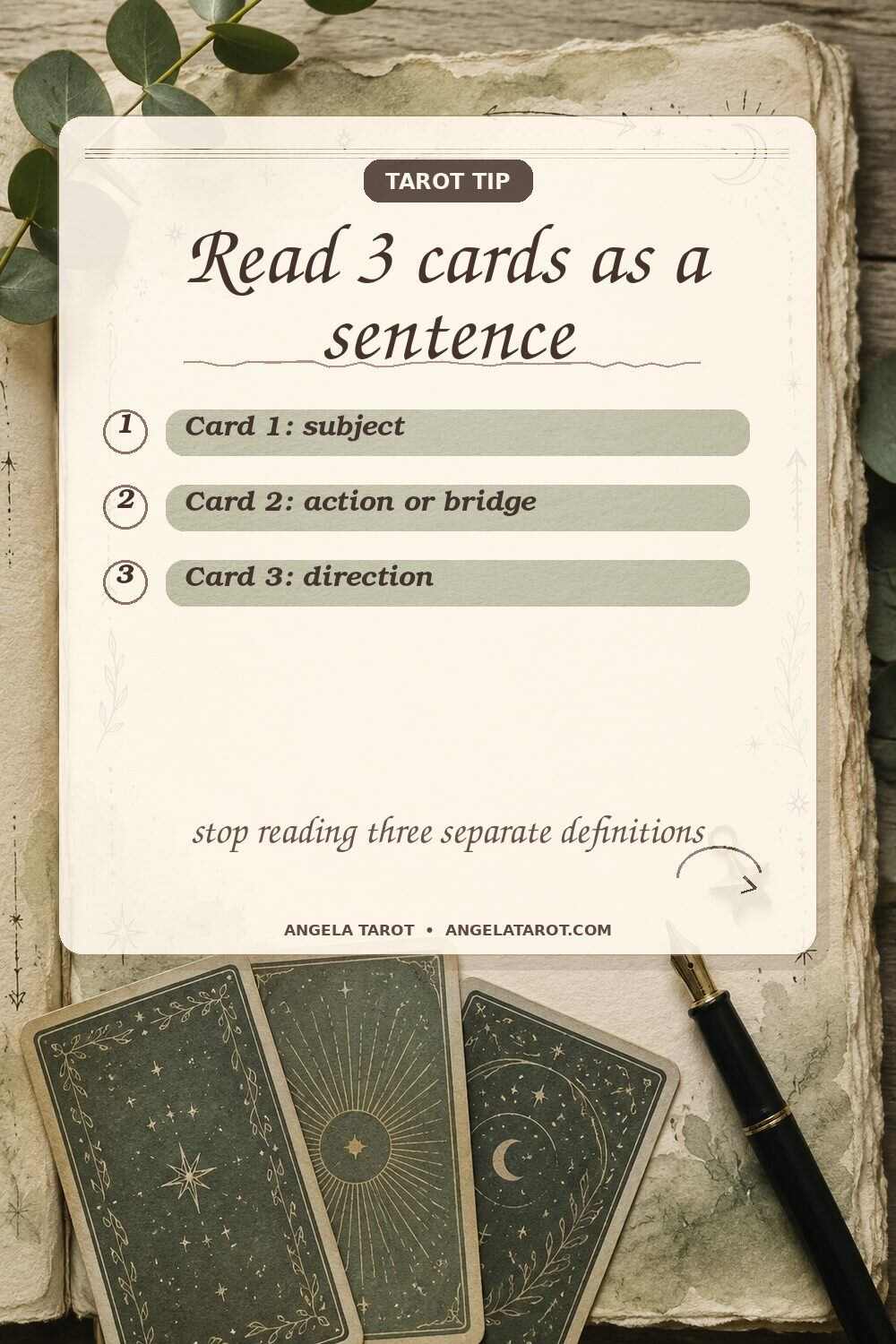 Pinterest graphic for Read 3 cards as a sentence