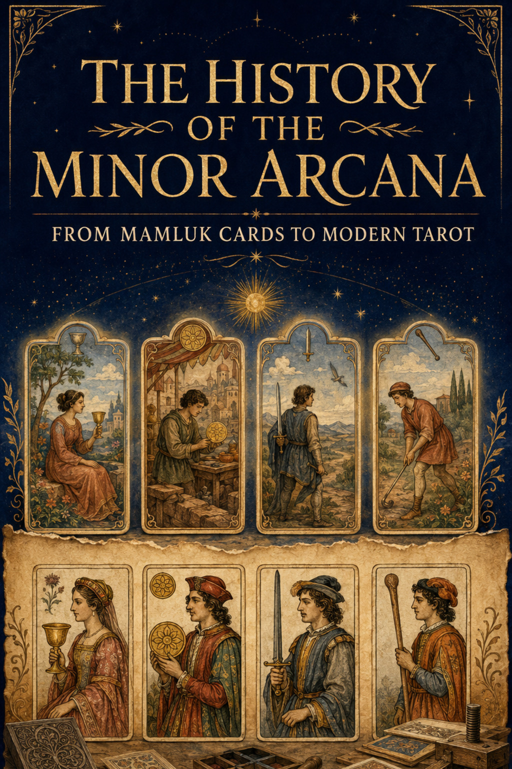 Pinterest cover for the history of the Minor Arcana
