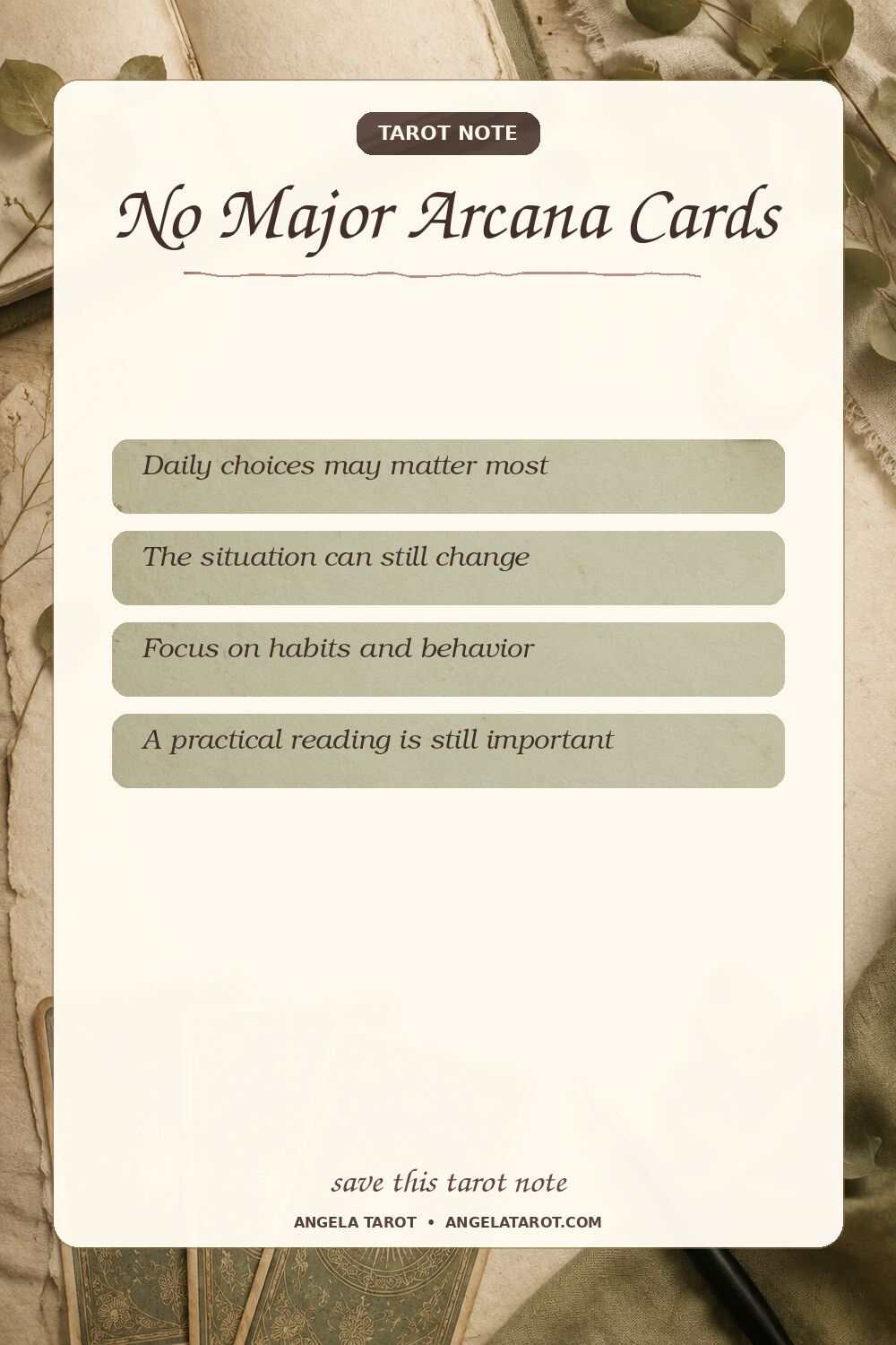 Pinterest tarot note for No Major Arcana Cards