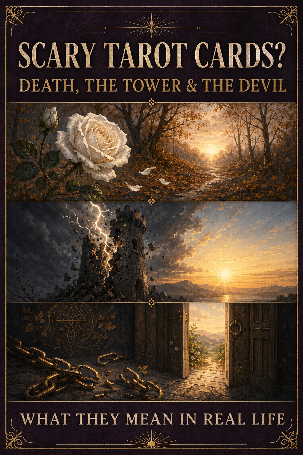 Pinterest guide to Death, The Tower and The Devil in tarot