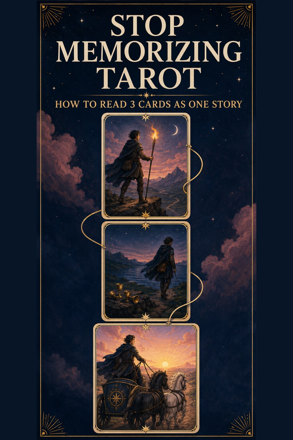 Pinterest cover for reading three tarot cards as one story