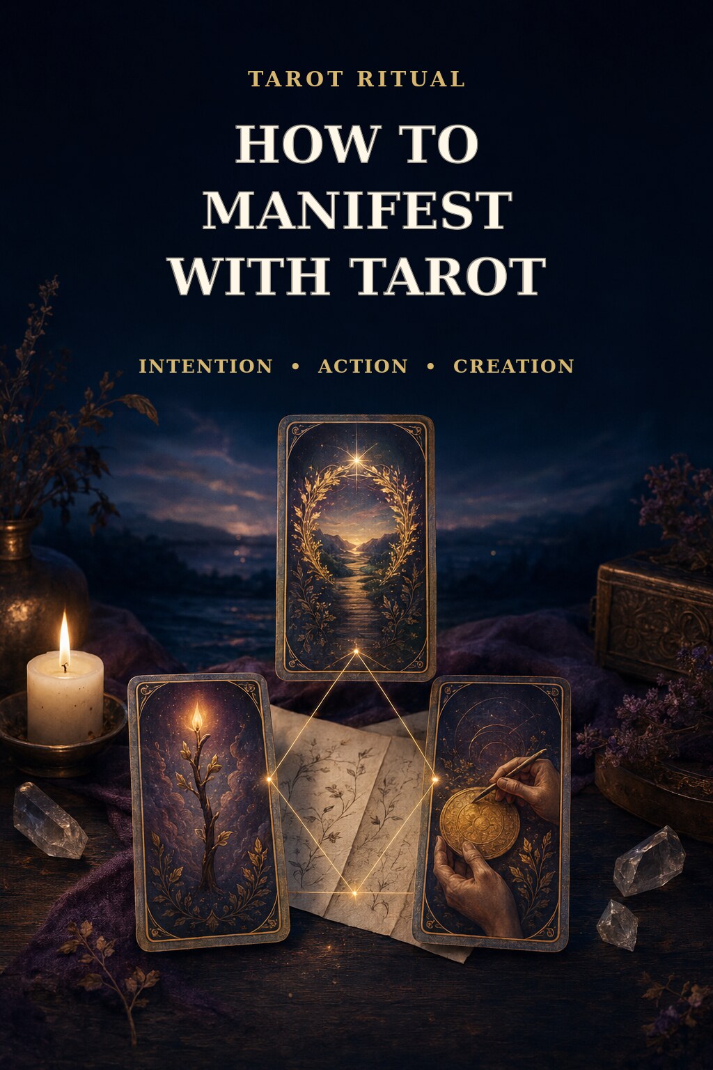 Pinterest cover for how to manifest with tarot cards