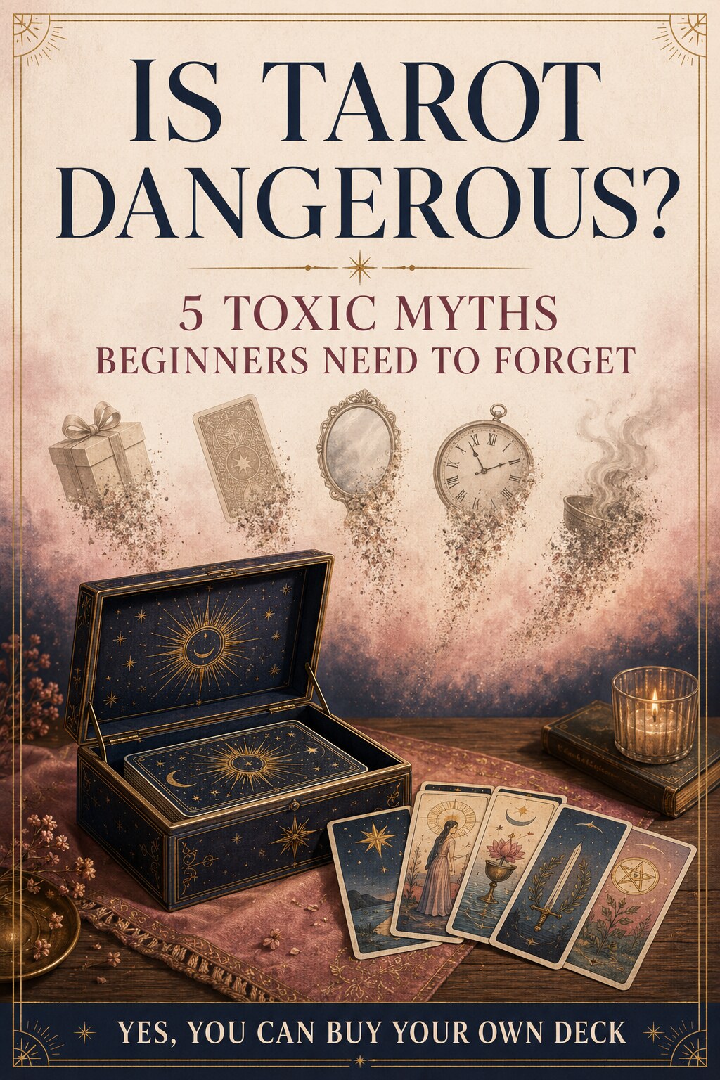 Pinterest cover for five toxic tarot myths beginners need to forget