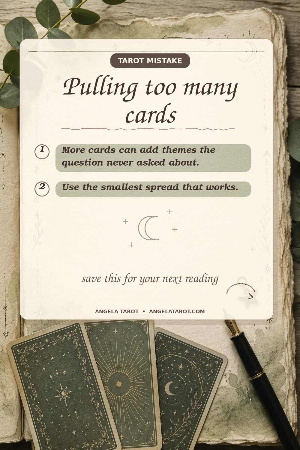 Pinterest graphic for Pulling too many cards