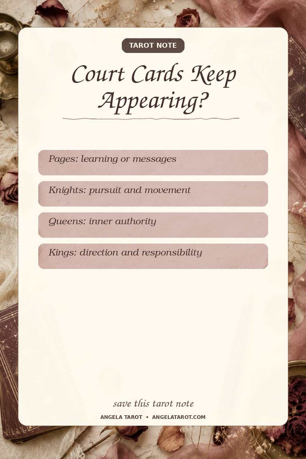 Pinterest tarot note for Court Cards Keep Appearing?