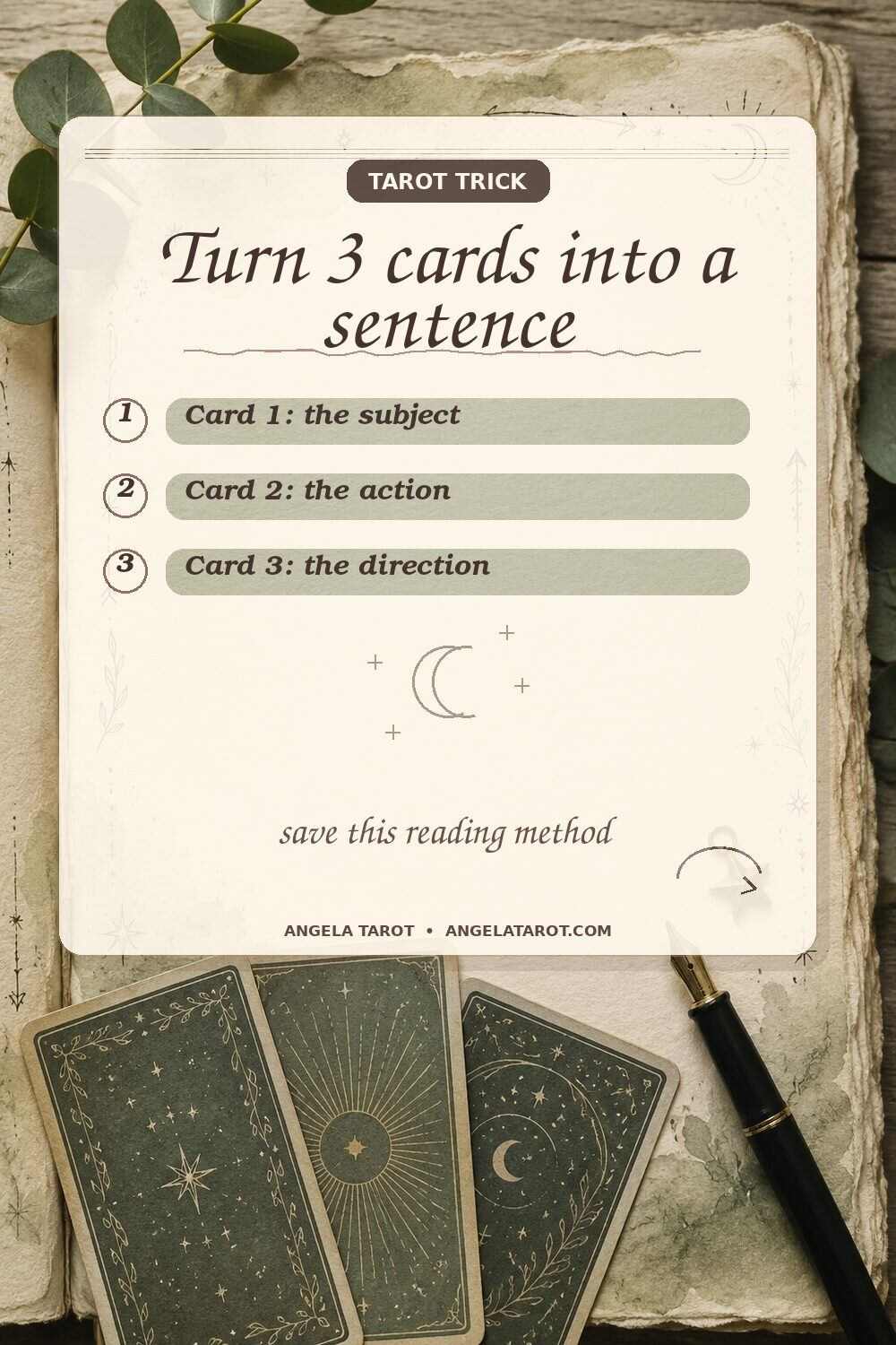 Pinterest graphic for Turn 3 cards into a sentence