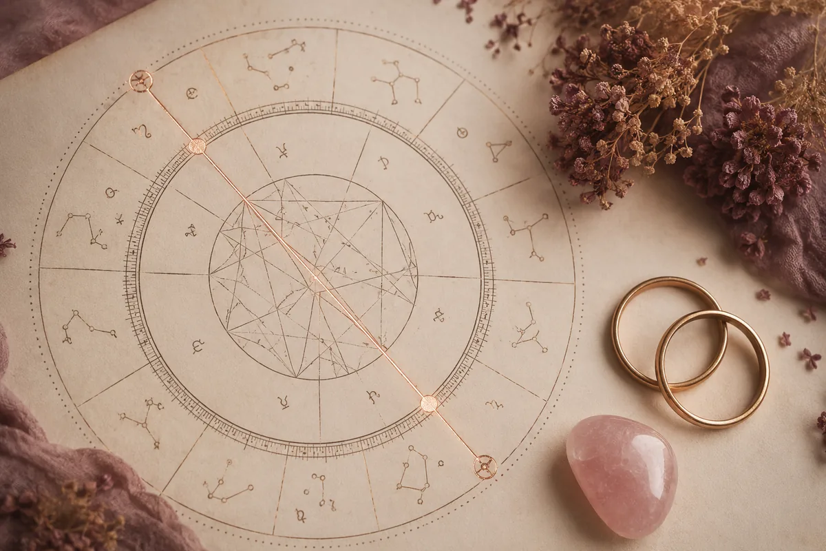 Editorial astrology artwork for What Your 7th House Reveals About Love and Marriage