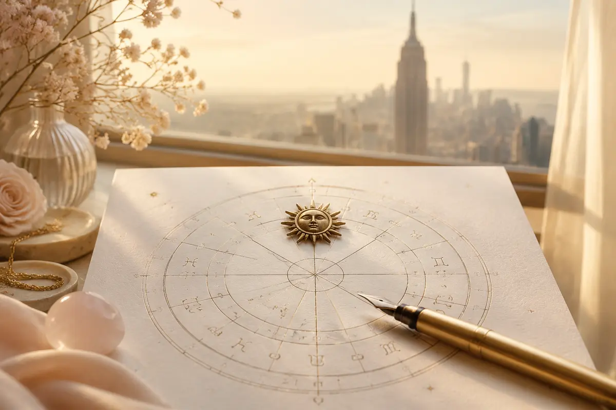 Sun medallion at the top of a natal chart for the 10th House